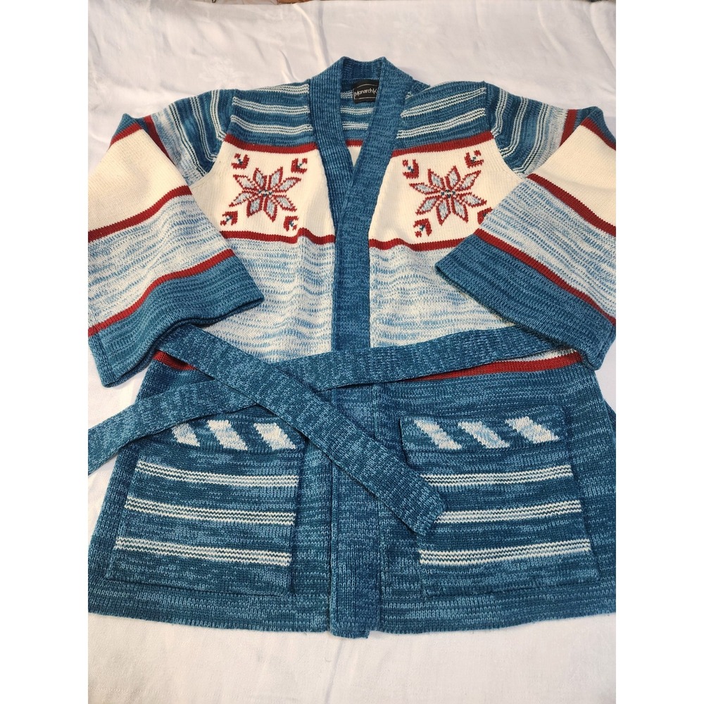 Monarch Knits Winter Cardigan Womens M Sweater Bell Sleeve Nordic VTG 80s